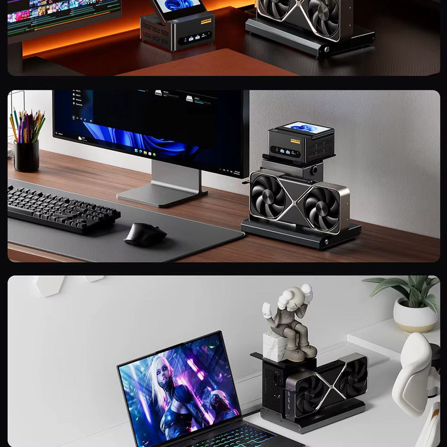 AOOSTAR EG02 EGPU-Dock in Schwarz mit Oculink PCIe 4.0 x4 und 2 Thunderbolt 5 Schnittstellen, kompatibel mit ATX und SFX Netzteilen - Bild 5