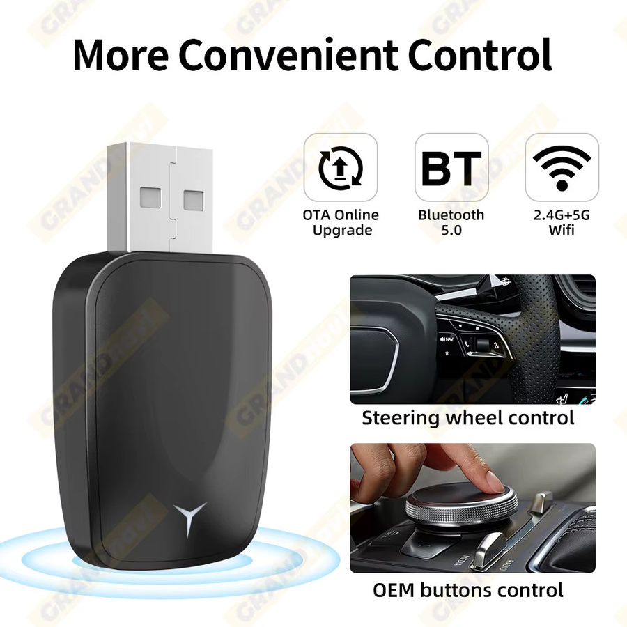 Grandnavi 2-in-1 Wireless Adapter für CarPlay und Android Auto, USB Plug-and-Play, Schwarz - Bild 6