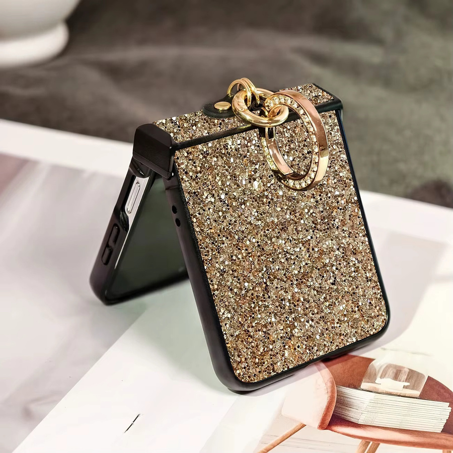Funkelnde Motorola Handyhülle mit künstlichen Diamanten und Ring-Schnalle in Gold für Razr 50 60 70 Ultra - Bild 3