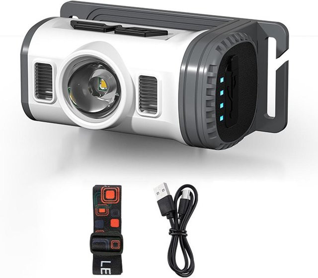 TOMTOP JMS LED-Scheinwerfer-Taschenlampe mit Clip-on-Funktion, wiederaufladbar, rot und blau, grau/weiß - Bild 1