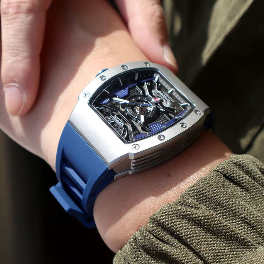 MEGIR Armbanduhr Automatik, Edelstahlgehäuse, Silikonarmband, Herren - Bild 4