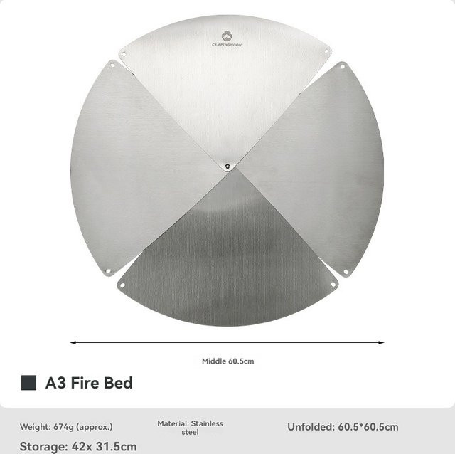 CAMPINGMOON Outdoor Feuerstelle A3-Q aus Edelstahl in Silber, runde Faltbare Brennplattform für Camping und Outdoor, Durchmesser: 60,5 cm - Bild 1