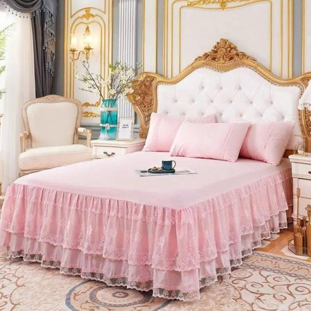 Super Six Prinzessinnen Bettrock mit Spitzenmuster in Pink, B/B: 150 x 200 cm