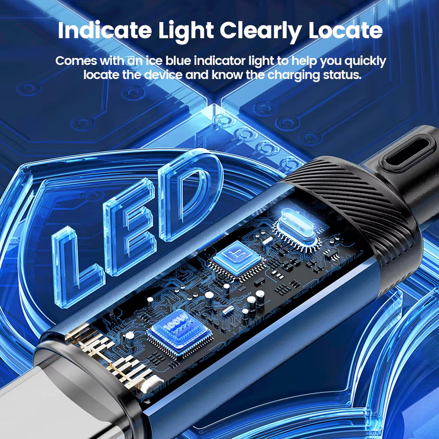 Toocki USB-C Schnellladekabel 100W 5A mit LED, USB 2.0 Datenkabel 480Mbps für Xiaomi, Samsung und Switch, erhältlich in Grau oder Blau - Bild 4