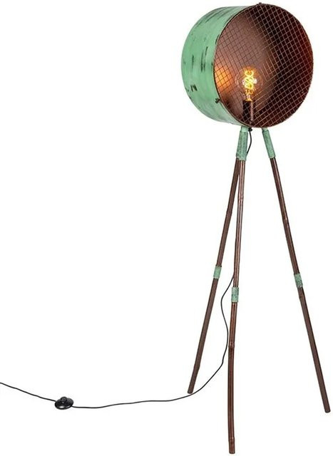 QAZQA Weinlesestehlampe im Industrial-Vintage-Stil mit Bambusstativ und Kupferfassungen in Blattgrün, dimmbar, E27 - Bild 1