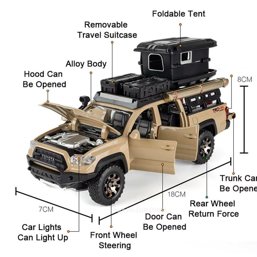 MAKEDA Diecast Modellauto Tacoma Prado in Schwarz, Maßstab 1:32, Metall-Spielzeugauto mit Licht und Sound sowie öffnbaren Türen - Bild 1