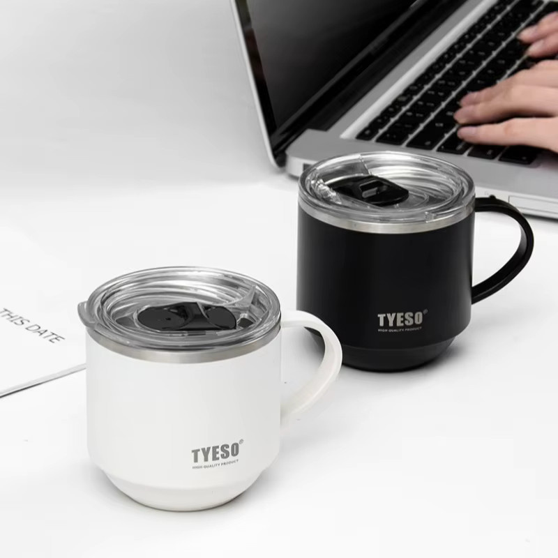 TYESO Thermosbecher aus 304 Edelstahl mit Griff und Deckel, Kalt- und Warmhaltefunktion, Grün, 330 ml - Bild 2