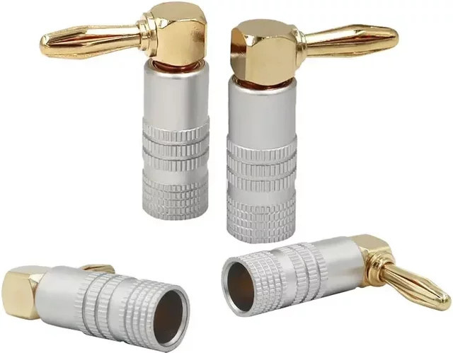 4 Stück vergoldete Bananenstecker 4 mm mit 90 Grad Winkel für Audio-Lautsprecher-Adapter in Gold - Bild 1