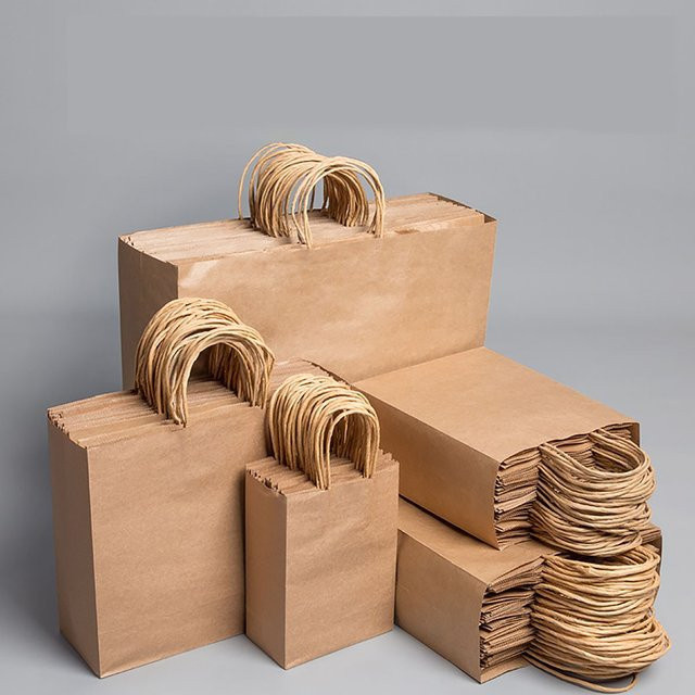 10er Set Kraftpapiertüten mit Griffen in Braun als Geschenkverpackung für Hochzeiten, Weihnachten oder den Einzelhandel - Bild 1