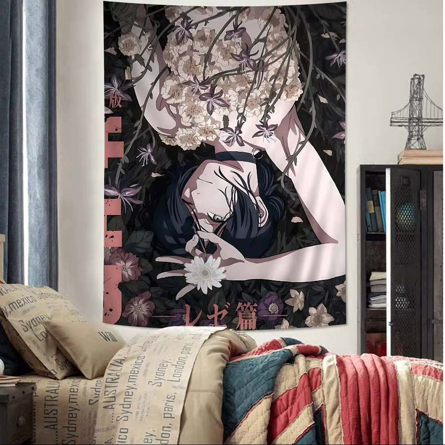 Potdemiel Anime Kettensäge Mann Reze Arc Wandtapisserie als dekorative Wanddekoration für dein Zuhause - Bild 3