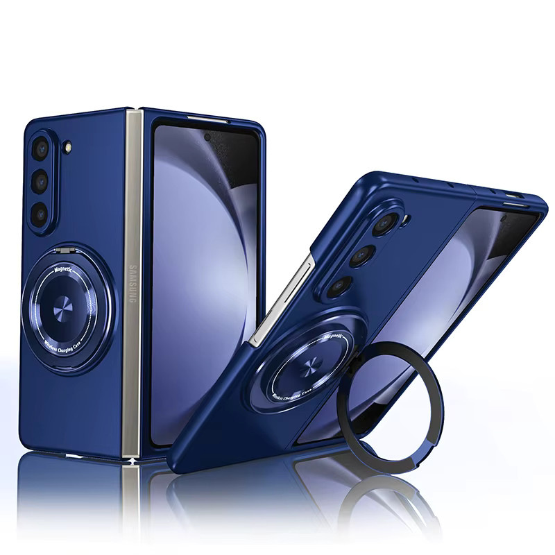 Magnetische kabellose Ladehülle für Samsung Galaxy Z Fold 6, Z Fold 5, Z Fold 4 und Z Fold 3 mit 360 Grad drehbarem O-Ständer in Orange - Bild 4