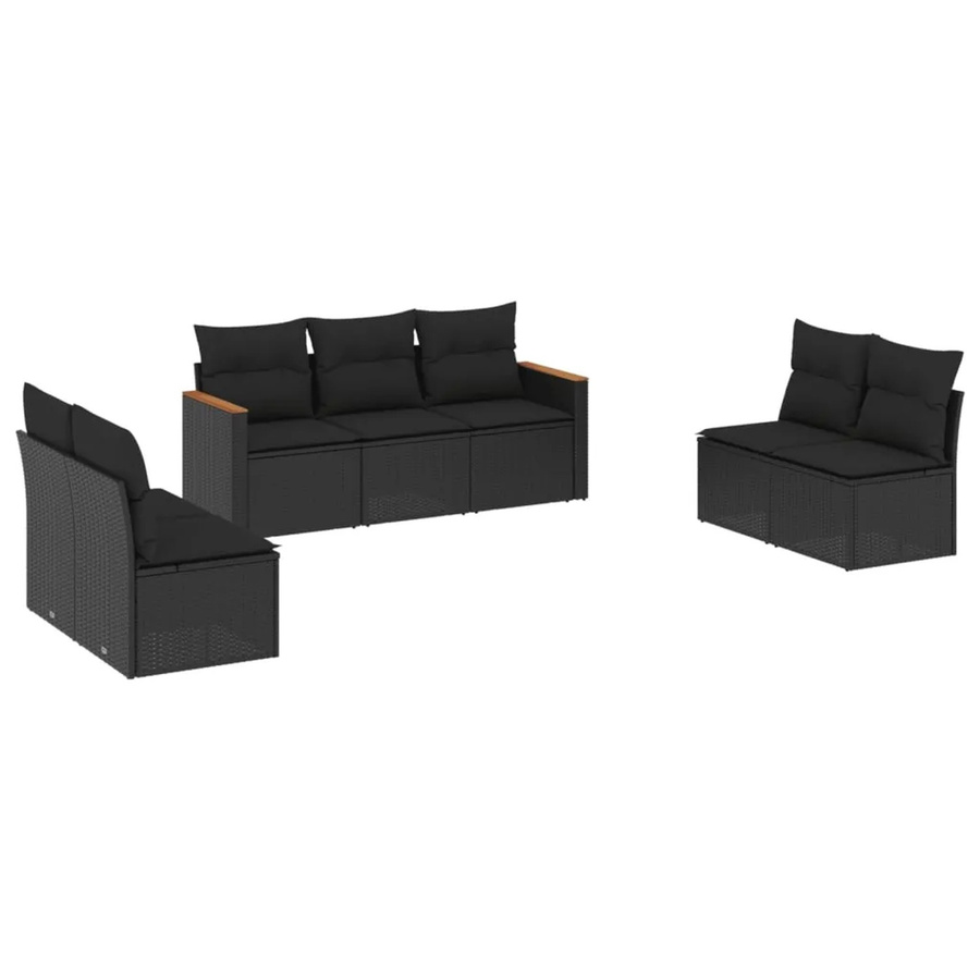 vidaXL 7-tlg Garten-Sofagarnitur in L-Form aus Polyrattan und Akazienholz mit Kissen in Schwarz - Bild 2