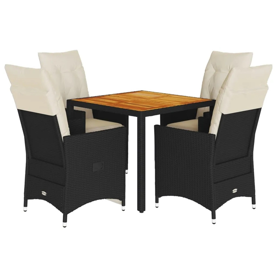 vidaXL 5-tlg Garten-Essgruppe aus Poly-Rattan und Akazienholz in Schwarz mit Kissen - Bild 2