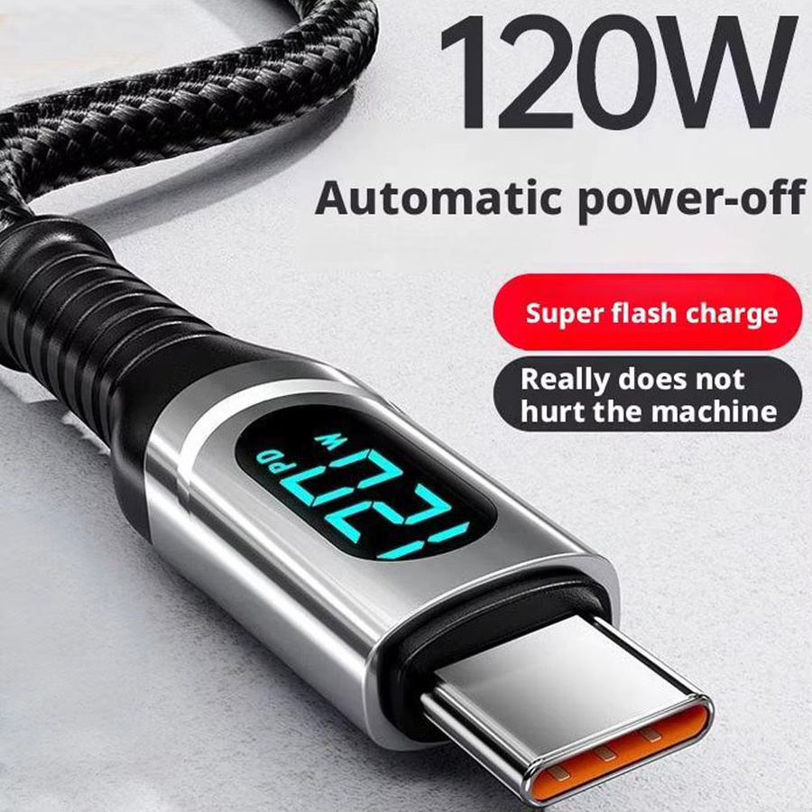 VBVC PD120W USB-C Datenkabel 6A mit Digitalanzeige in Rot für iPhone 15 16 17 Pro Max Xiaomi Samsung - Bild 6