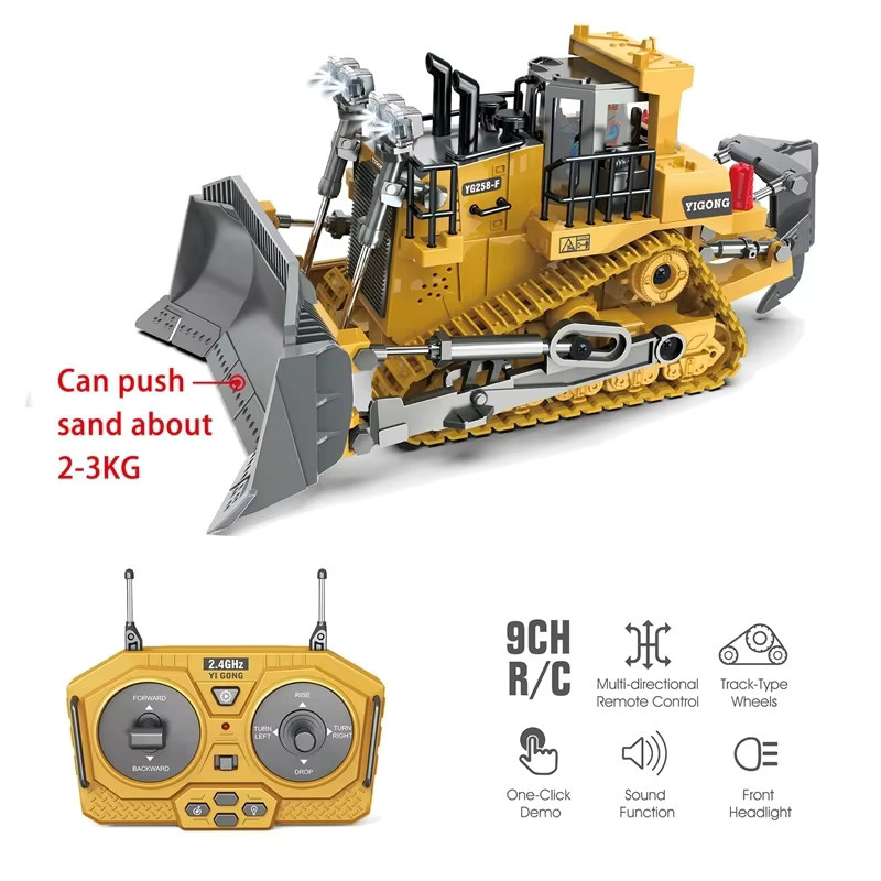 CONUSEA Ferngesteuerter Bulldozer im Maßstab 1:24 aus Metall und Kunststoff in Gelb mit Lichtfunktion - Bild 4