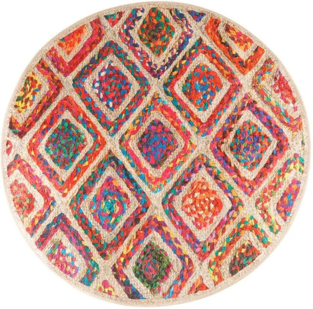vidaXL Teppich Boho Design Mehrfarbig Ø 120 cm Waschbar und Rutschfest - Bild 1