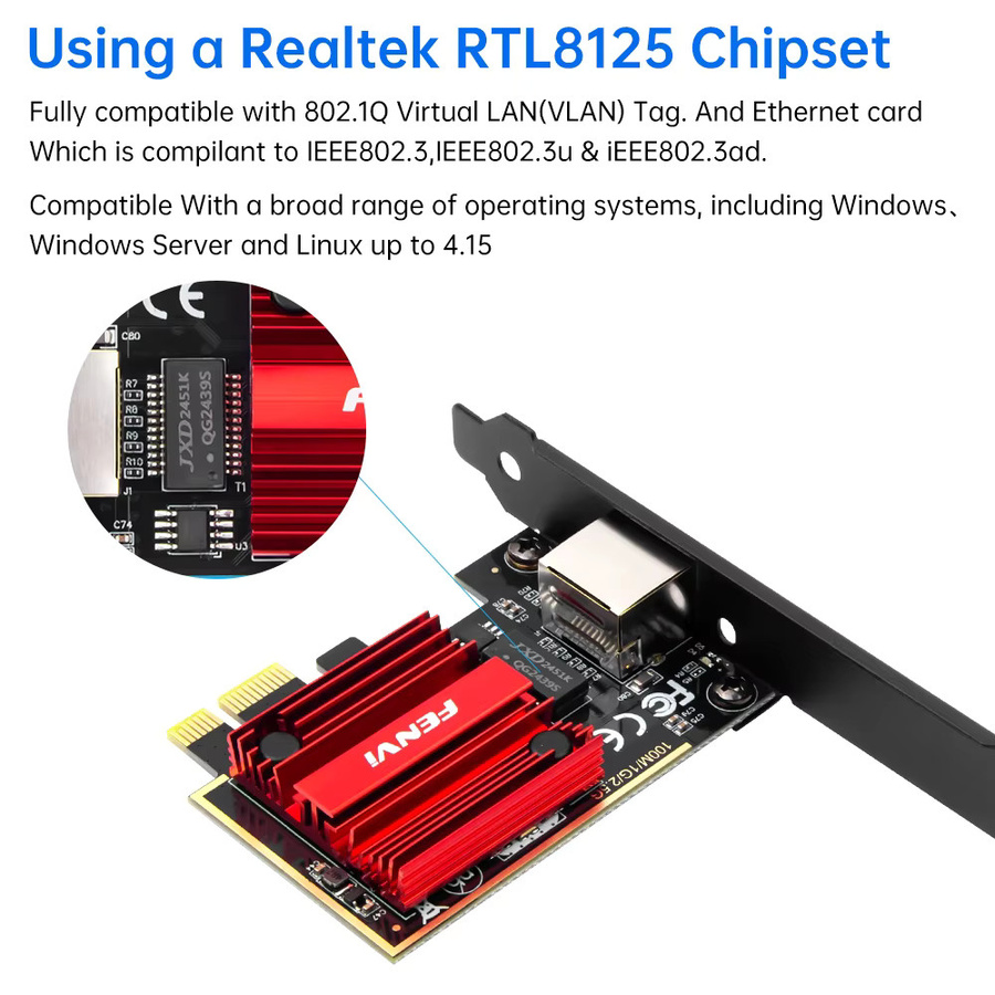 Fenvi PCIe Netzwerkkarte mit RTL8125B Chip für 2,5 Gbps Ethernet LAN Controller Adapter, kompatibel mit Windows 7/8/10/11 - Bild 5