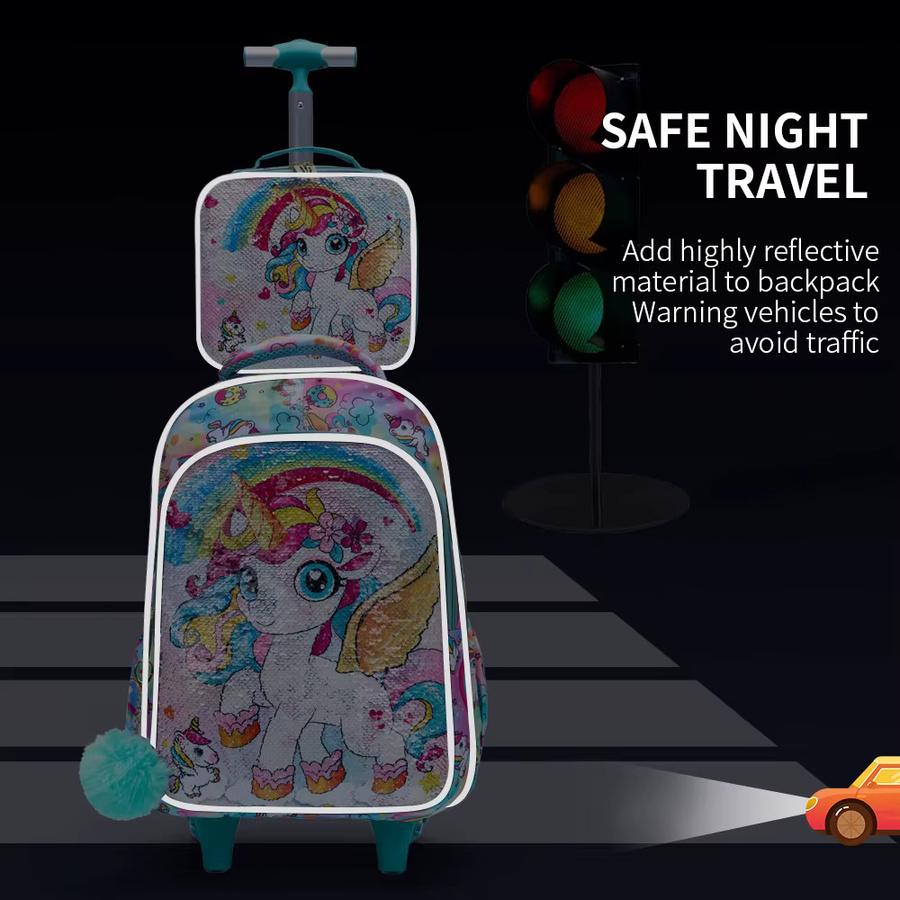 3-teiliges Set Rollrucksack für Mädchen von BLING BABIES mit Einhorn-Pailletten-Design, Lunchbox und Stifttasche, Multicolour - Bild 2