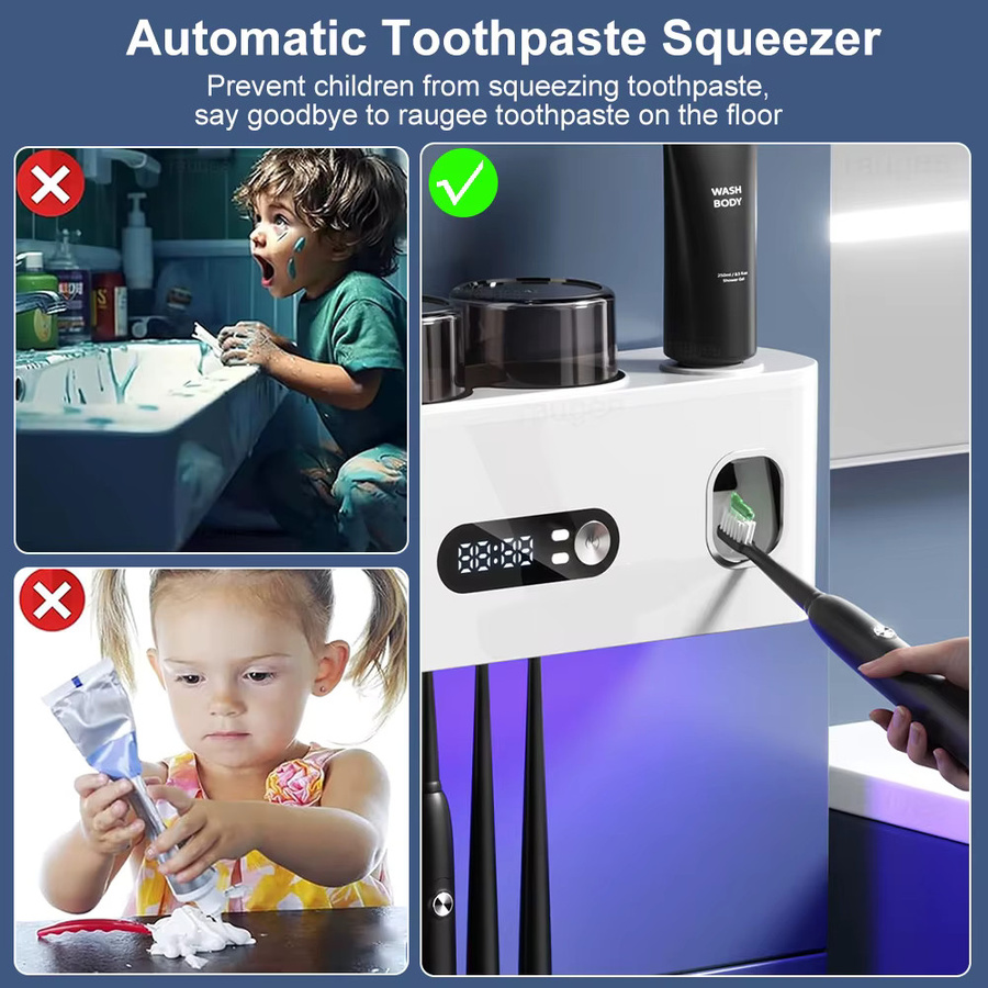 PEICON UV-Zahnbürsten-Sterilisator und elektrischer Zahnbürsten-Desinfektor mit automatischem Zahnpasta-Quetscher und Aufbewahrungshalter, Farbe: Weiß - Bild 4
