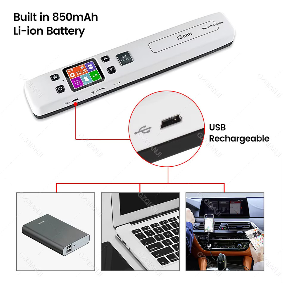 ISCAN Mini Tragbarer A4-Dokumentenscanner in Weiß mit Wifi, USB-C und 32GB TF-Karte, 1050 dpi, Handheld Scanner für JPG und PDF - Bild 4