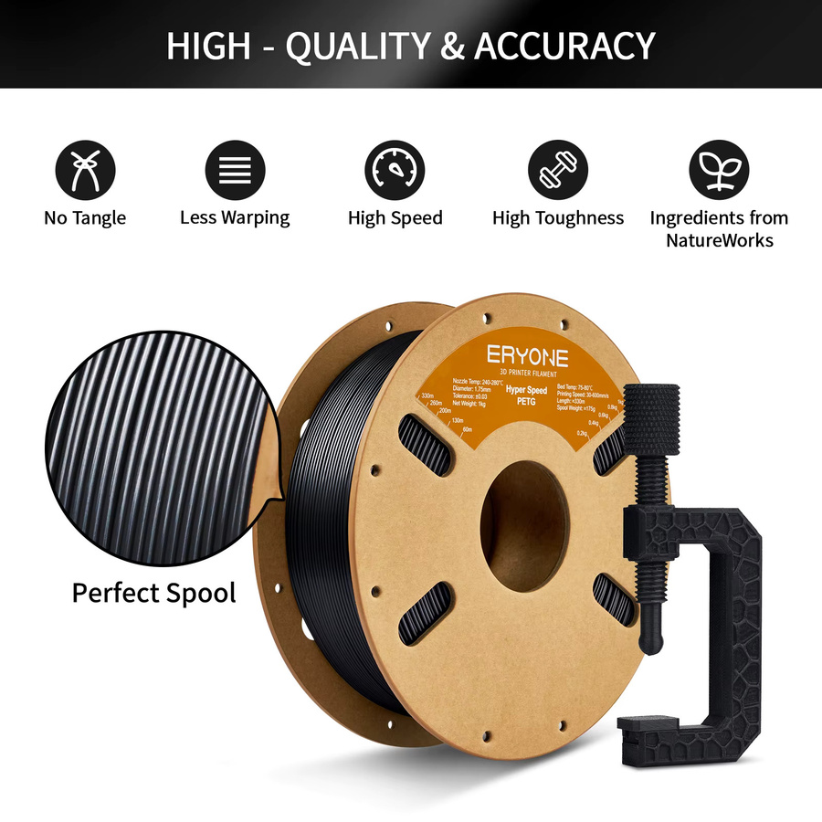 ERYONE Rapid PETG 3D-Druckfilament, 1,75 mm, Schwarz, 1 kg Spule - Bild 3
