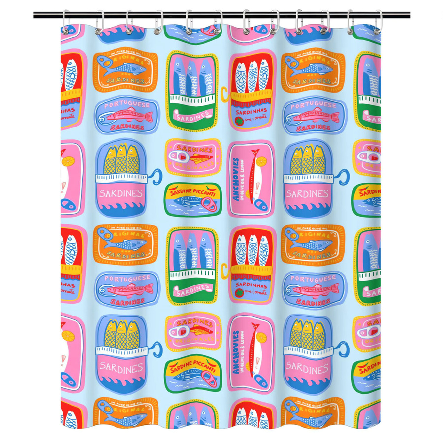 VIKAMA Duschvorhang mit buntem Sardinen-Dosen-Print, wasserdicht und schimmelresistent, Mehrfarbig, Höhe: 180 cm, Breite: 90 cm - Bild 2