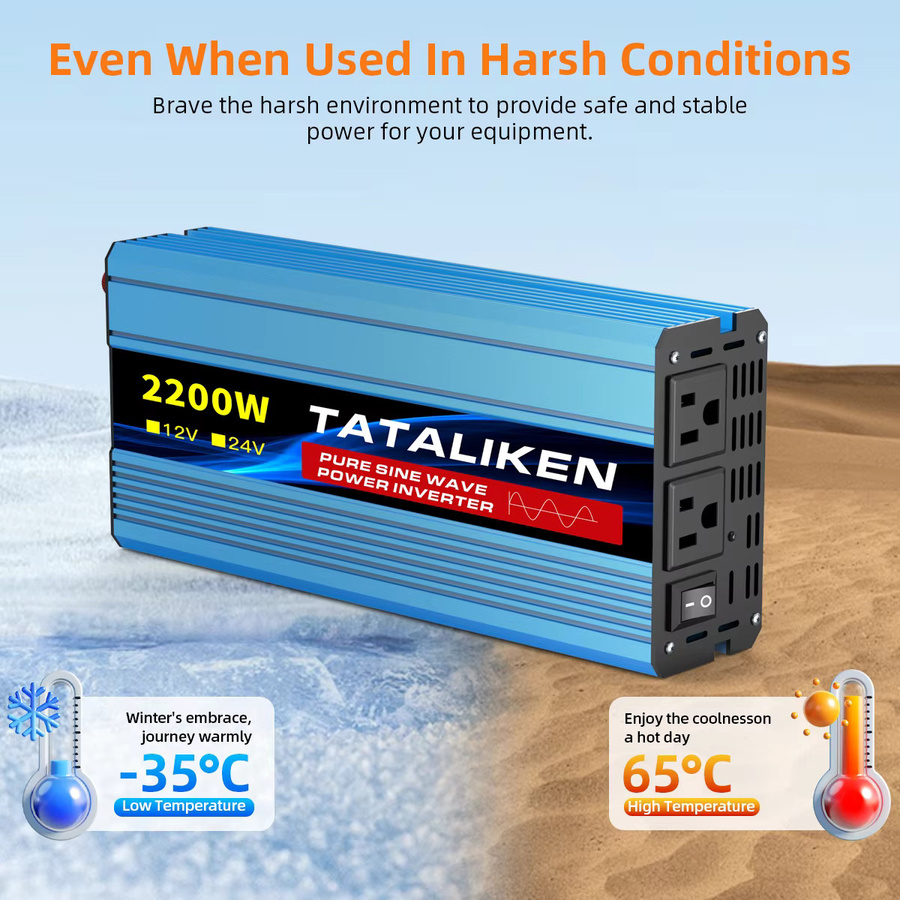 TATALIKEN Reiner Sinus-Wechselrichter 12V DC zu 220V AC 60Hz mit US-Steckdose, LCD-Digitalanzeige und intelligentem Kühlventilator, Blau - Bild 2
