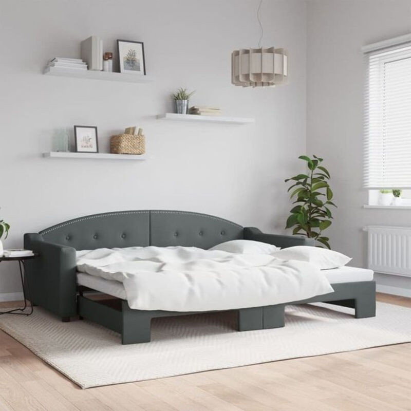 Ausziehbares Funktionsbett vidaxl in Anthrazit aus Metall mit Stoffbezug, B/T: 90 x 200 cm - Bild 1
