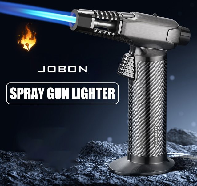 JOBON Winddichtes Blaue-Flammen-Pistolenfeuerzeug aus Metall in Schwarz mit 360 Grad Umkehrzündung und Einknopf-Fixierflamme - Bild 1