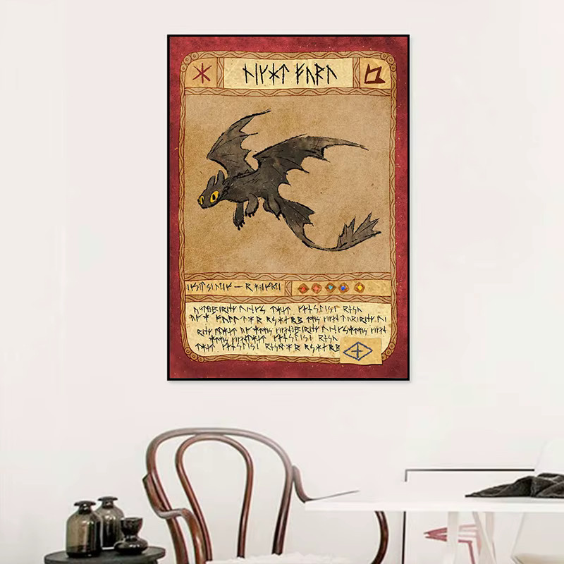 Retro Leinwand Wandkunst Potdemiel mit Hookfang, Seashocker und Zahnloser Drache in Lila - Bild 2
