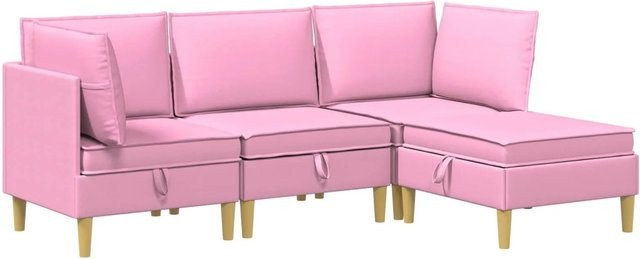 vidaXL Wohnzimmergarnitur in L-Form aus Stoff in Rosa mit 4 Modulen und Kissen - Bild 1