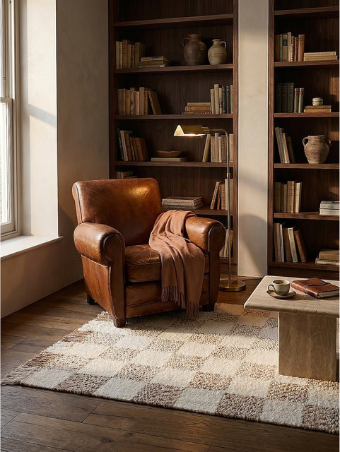 Kadima Design Teppich Kariert Beige-Natur Bouclé-Mischgewebe B: 160 cm, T: 230 cm - Bild 1