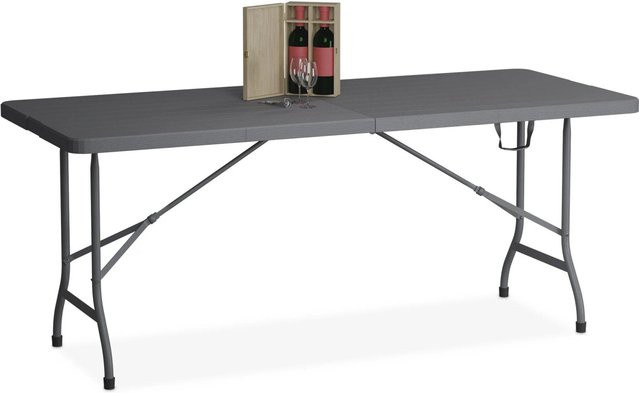 Relaxdays Klappbarer Gartentisch aus Kunststoff und Stahl in Grau, B/T/H: 180 x 73 x 74 cm - Bild 1