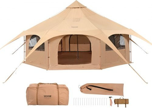 VEVOR Glockenzelt Jurte aus TC-Baumwolle mit Bodenplane und Eisenstangen, B: 5 m, H: 2,8 m, ideal für bis zu 8 Personen - Bild 1