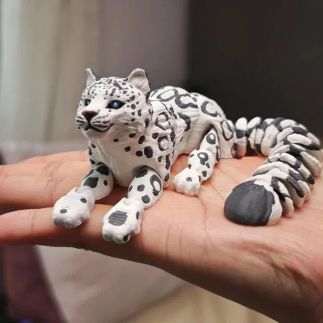 Bewegliches Schneeleoparden-Modell von Jiahomily in Weiß, 3D-gedruckte Wildtier-Figur zur Dekoration - Bild 1