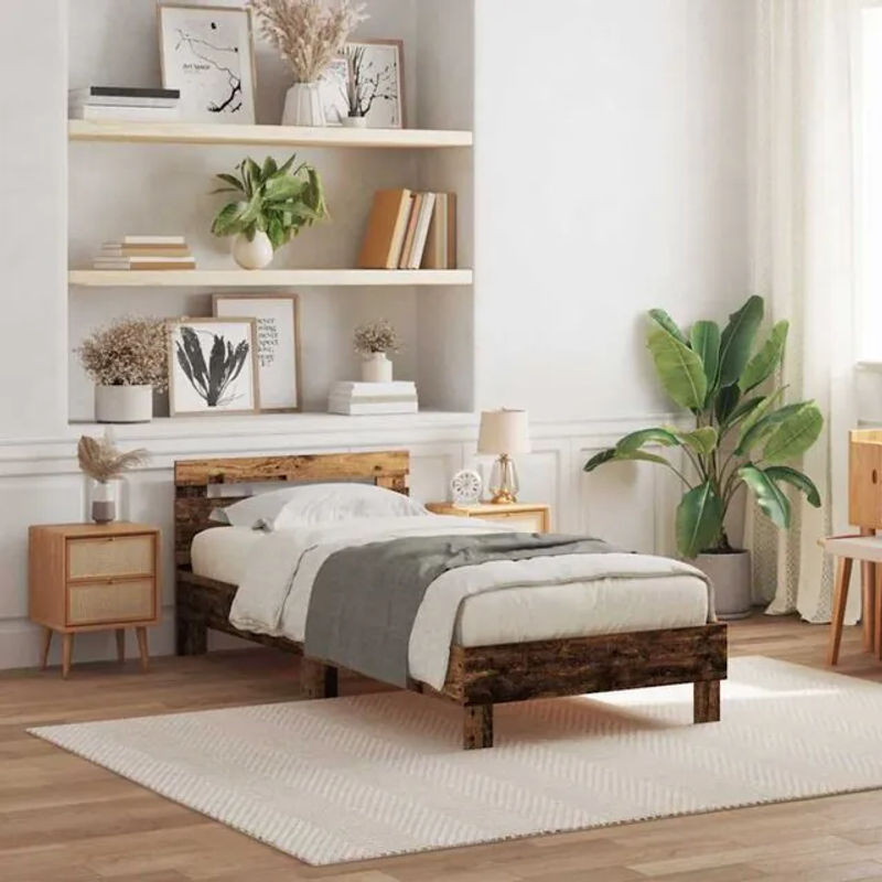 Bettgestell mit Kopfteil vidaXL in Braun im Landhaus- und Modern-Stil aus Holzwerkstoff, B/T/H: 100 x 200 cm - Bild 1