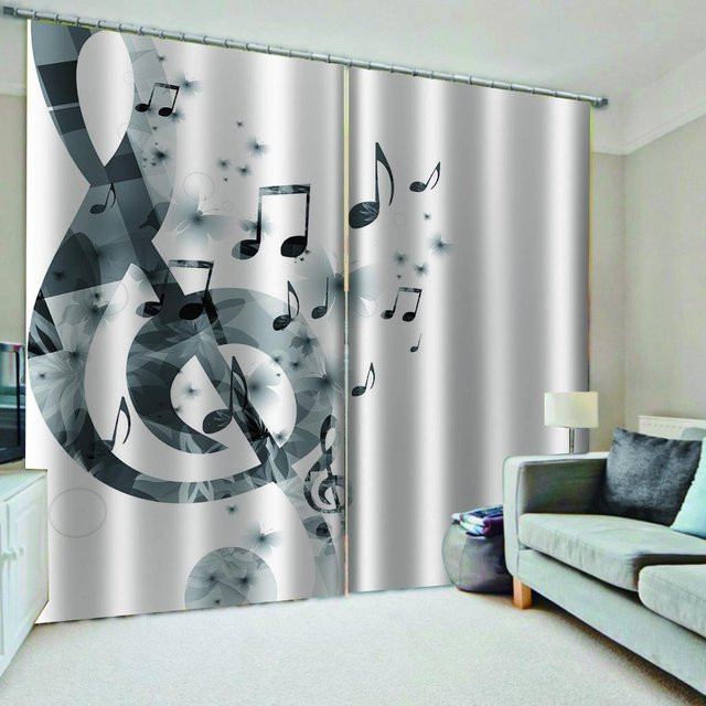Yiran Furniture Dünne Vorhänge mit Klavier-Musikinstrumenten-Muster und Musiknoten, Semi-transparent, Polyester, B/H: 100 x 130 cm - Bild 1