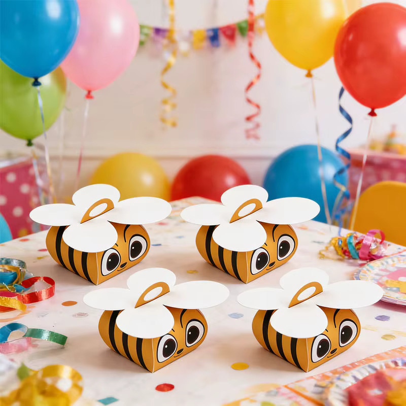 Bienen-Party-Geschenkboxen aus Papier in Gelb-Schwarz für Sommer-Geburtstage - Bild 3