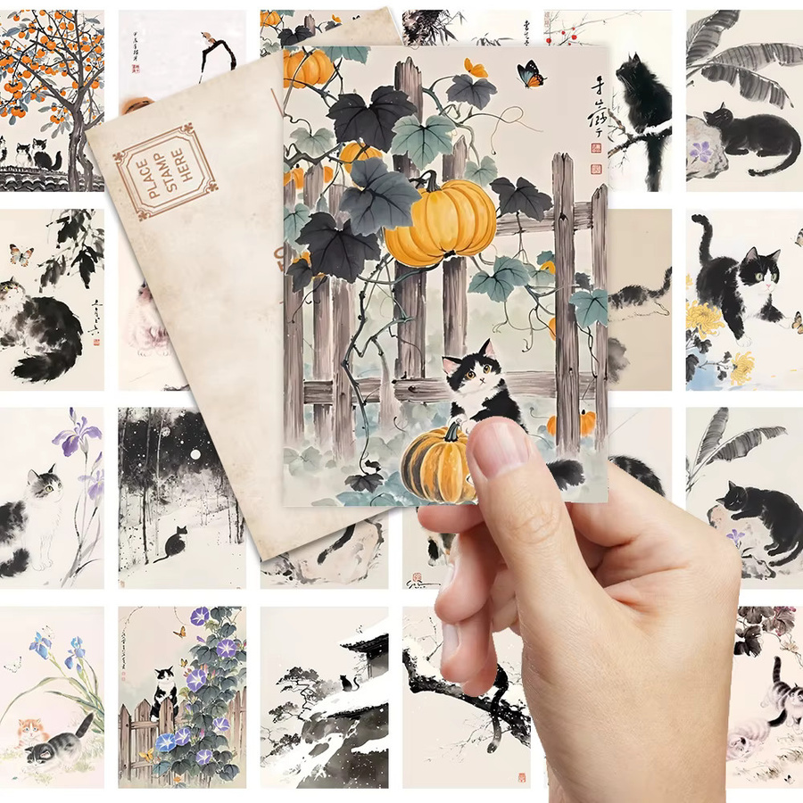 32 Stück Postkarten mit Tintenkatzen-Illustrationen in Multicolor, dekorative Papier-Postkarten für Wohnzimmer und Schlafzimmer - Bild 2