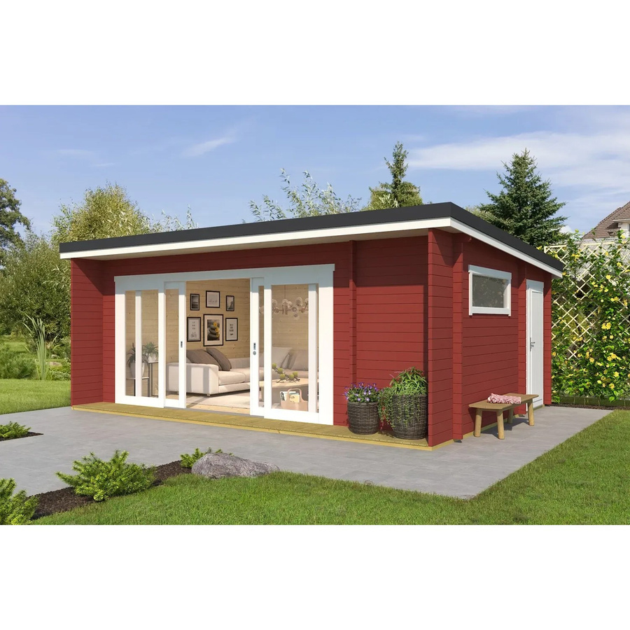 Lasita Blockbohlenhaus Java Gartenhaus mit Pultdach in Schwedenrot, B/H/T: 348 x 256,5 x 470 cm - Bild 2