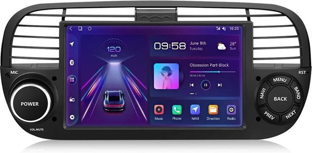 Junsun Autoradio für Fiat 500 (2007-2015) mit Bluetooth, Wi-Fi und GPS in Schwarz mit 7,0 Zoll Display - Bild 1