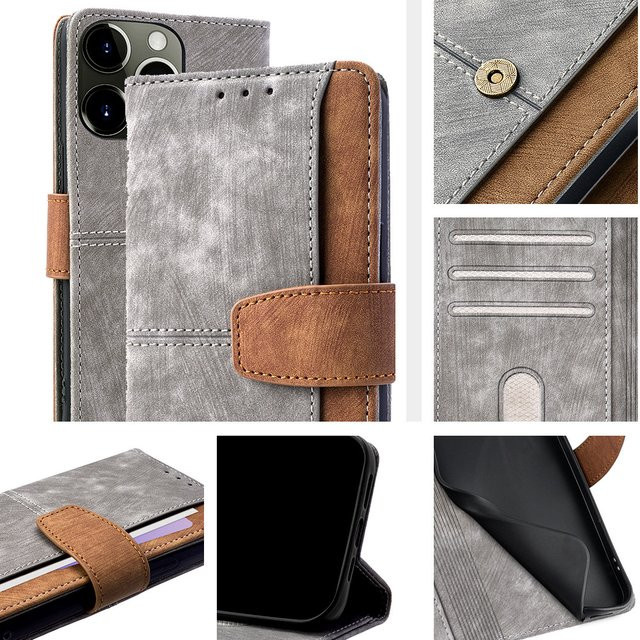 Leder Handyhülle mit Kartenfach und Standfunktion für Sony Xperia 1 5 10 II III VI V VI 10 1 VII in Grau - Bild 1