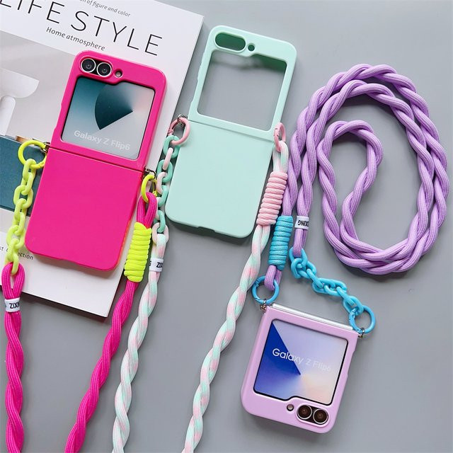 Matte Crossbody Lanyard Handyhülle für Samsung Galaxy Z Flip 7 6 5 4 3 5G in Purple mit Schulterriemen - Bild 1