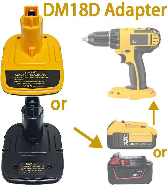 DM18D Adapter Konverter für Dewalt und Milwaukee 18V/20V Batterien kompatibel mit Dewalt 14,4V-18V Ni-Cd und Ni-MH Elektrowerkzeugen - Bild 1
