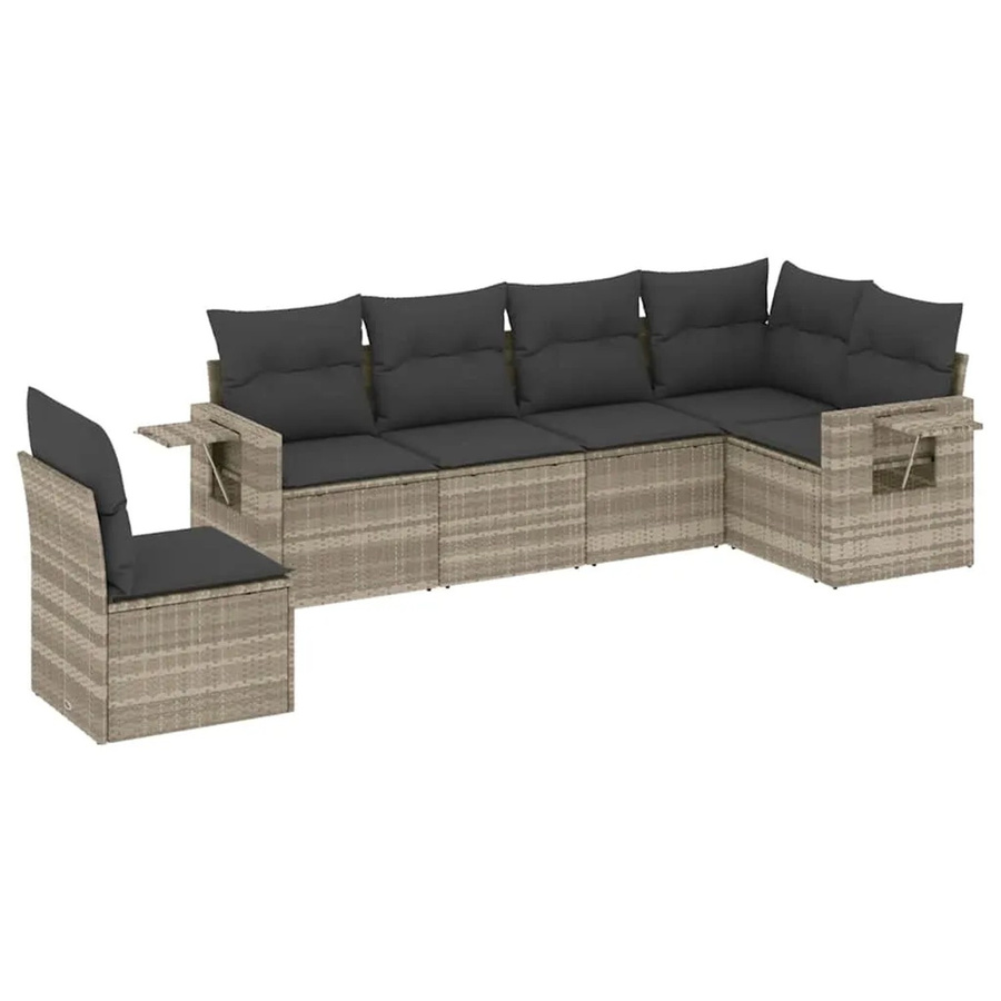 vidaXL 6-tlg. Garten-Sofagarnitur in L-Form mit Kissen und Ottoman, Hellgrau, Poly Rattan und Metallrahmen - Bild 2