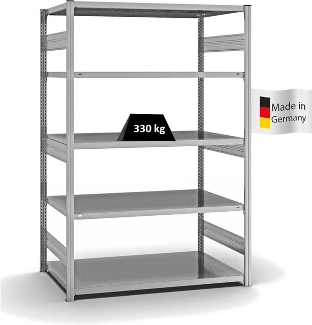 PROREGAL Fachbodenregal Stecksystem T-Profil Heavy-Duty Grundregal, Farbe: Silber, H x B x T: 200 x 130 x 80 cm, 5 Ebenen, verzinkt, beidseitig nutzbar - Bild 1