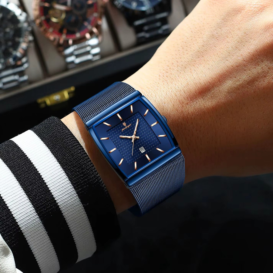 POEDAGAR Armbanduhr Quarz, Edelstahl, Silber, Blue, Herren - Bild 6