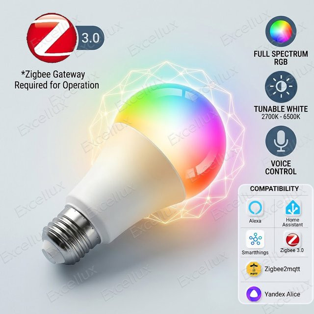 Excellux Zigbee 3.0 Smart LED-Glühbirne E27 RGB dimmbar kompatibel mit Alexa und Home Assistant - Bild 1
