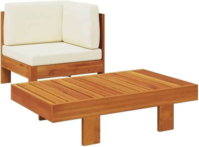 vidaXL Garten-Lounge-Set aus Akazienholz mit cremeweißen Polstern, 2-teilig - Bild 1