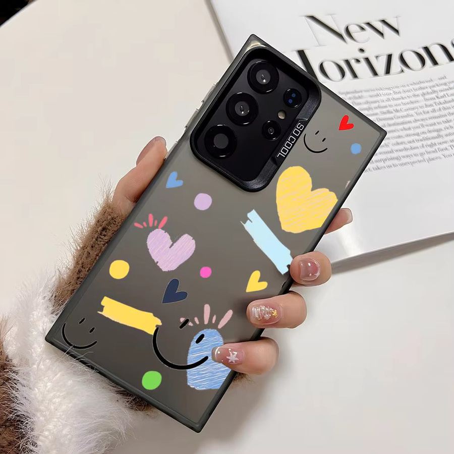 INS Mode Glänzende Smiley Handyhülle aus TPU für Samsung Galaxy S25 S24 S23 S22 S21 Ultra Plus 5G in Schwarz und Mehrfarbig - Bild 3